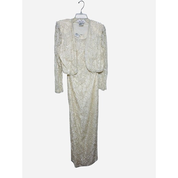 Vintage Beaded Sequins Lace Glam Sheath Wedding Bride Cocktail Dress Sz Small - Picture 2 of 16
